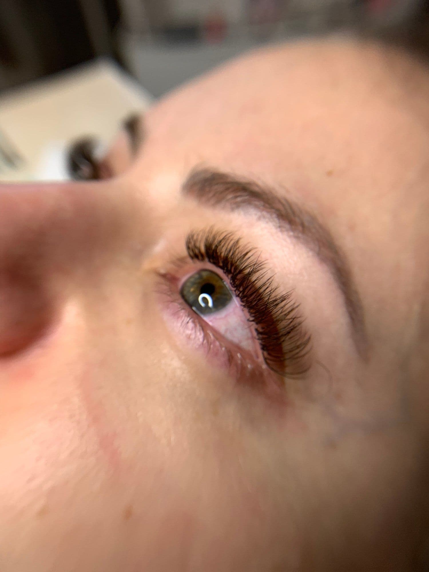 Detailed close-up of a finished Korean lash lift and tint
